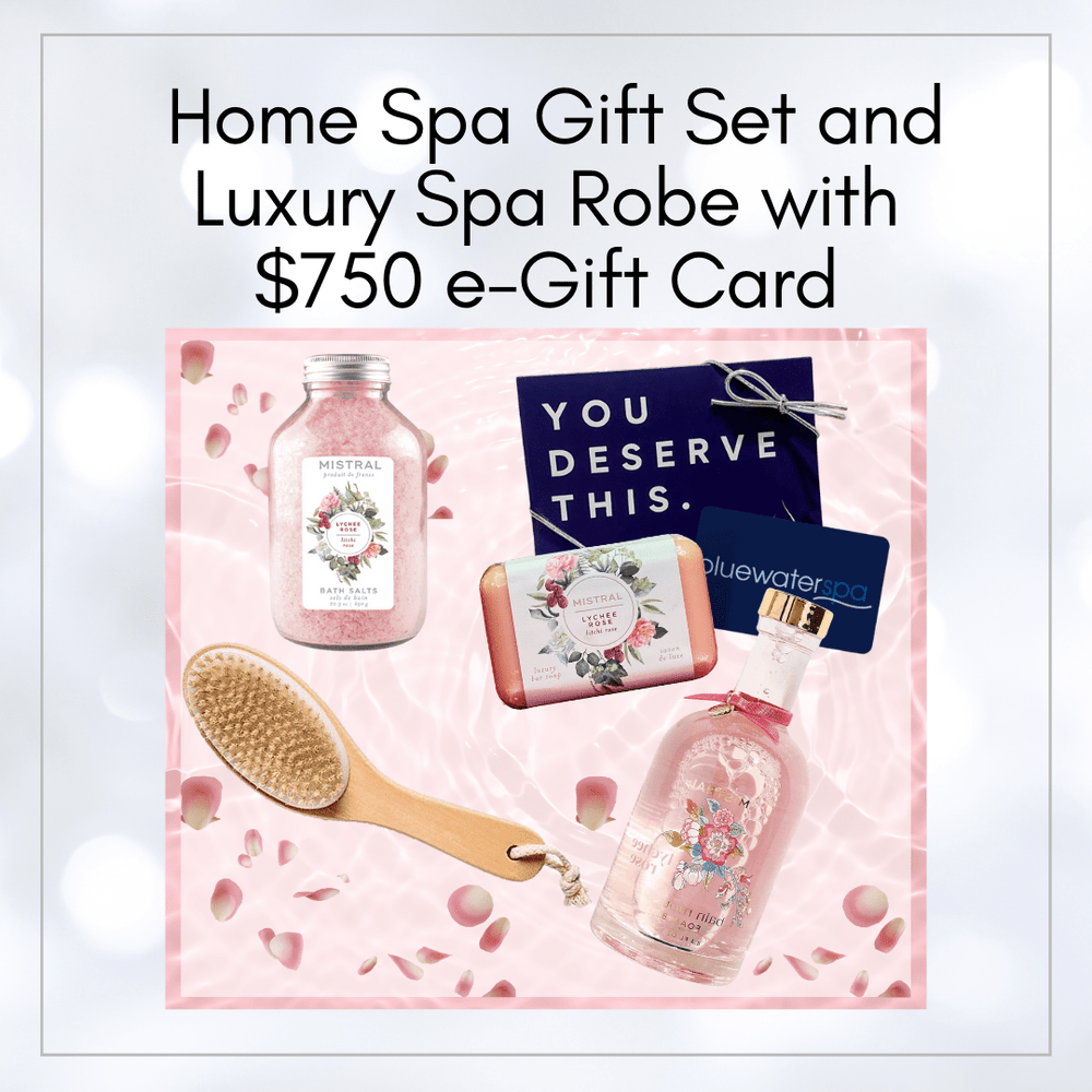 Gift Cards-$750 E-Gift Card with Luxury Spa Robe and Home Spa Gift Set-Blue Water Spa